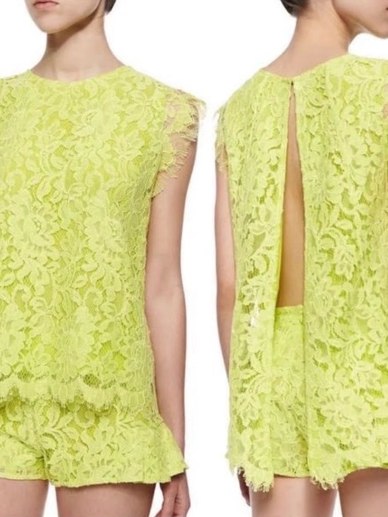 Alexis Tops - Alexis Neon Lime Lace Cap-Sleeve Top